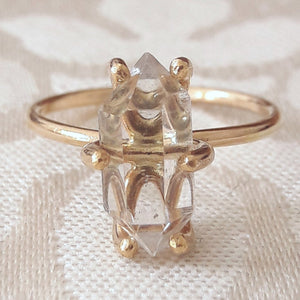 Large Herkimer Diamond Quartz Crystal Engagement Ring