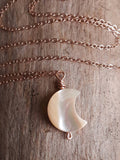 Delicate Carved Mother of Pearl Crescent Moon Pendant Necklace