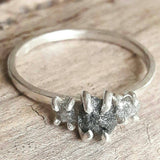 Three Stone Rough Diamond and Sterling Silver Ring