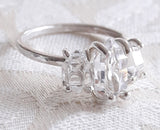 Three Stone Herkimer Diamond Quartz Crystal Engagement Ring