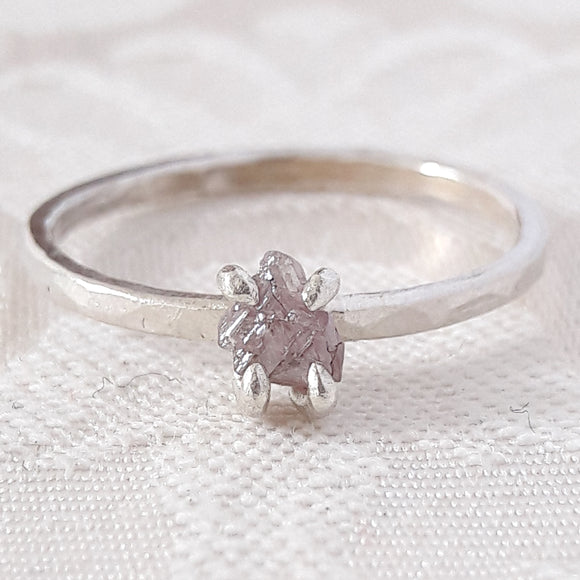 Rough Pink Diamond and Sterling Silver Engagement Ring