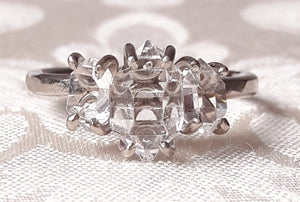 Three Stone Herkimer Diamond Quartz Crystal Engagement Ring