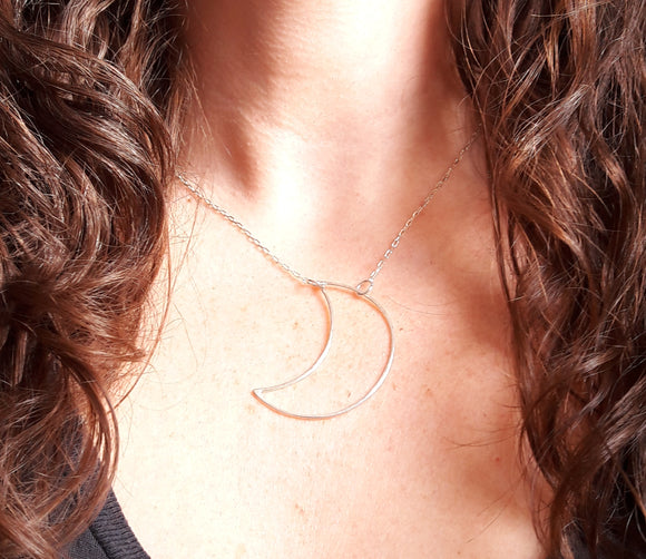 Sterling Silver Crescent Moon Pendant Necklace