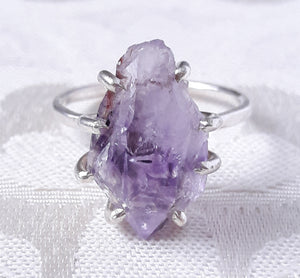Rough Amethyst Crystal and Sterling Silver Ring