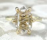 Solid Gold Large Herkimer Diamond Quartz Crystal Engagement Ring