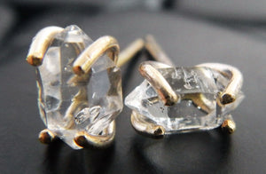 Yellow Gold Fill Herkimer Diamond Quartz Crystal Stud Earrings