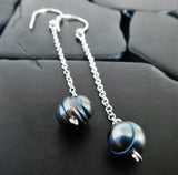 Extra-Long Black Freshwater Pearl and Sterling Silver Earrings