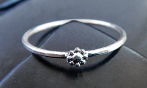 Tiny Sterling Silver Flower Stacking Ring