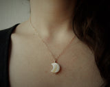 Delicate Carved Mother of Pearl Crescent Moon Pendant Necklace