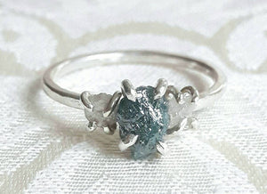 Three Stone Rough Diamond and Sterling Silver Ring