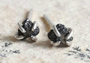 Rough Black Diamond Stud Earrings