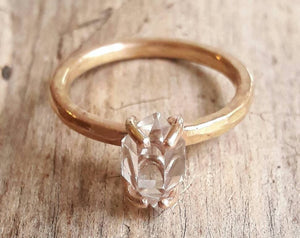 Solid 14 Karat Yellow Gold Herkimer Diamond Quartz Crystal Ring