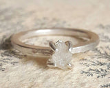 Rough White Diamond and Sterling Silver Engagement Ring